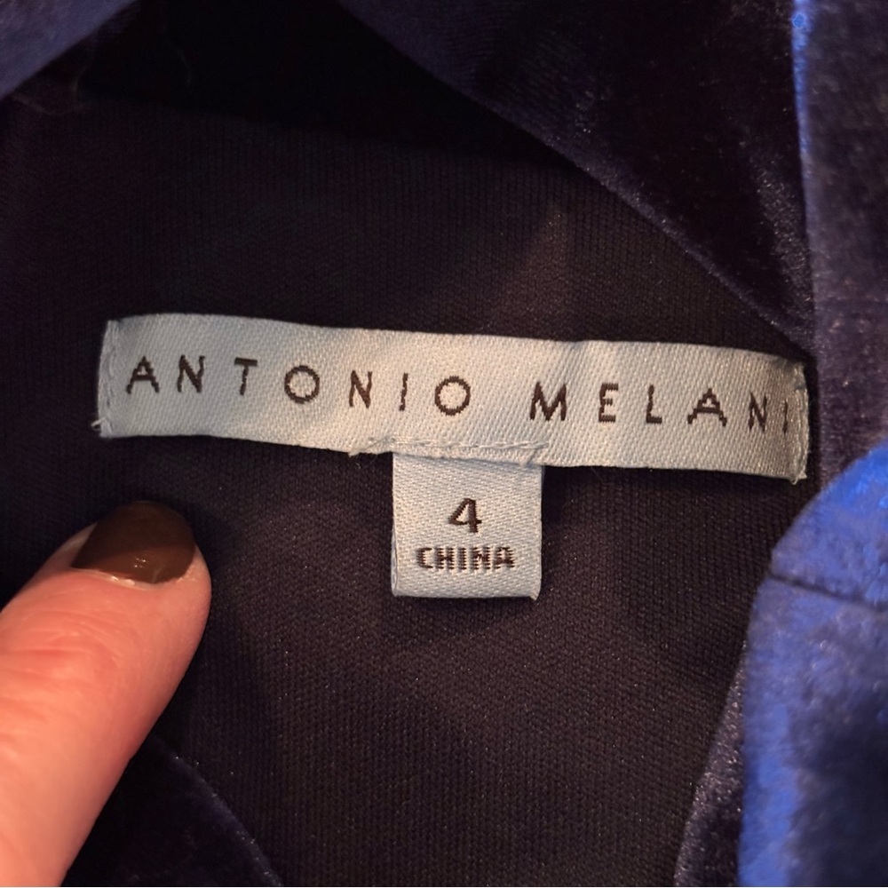 ANTONIO MELANI Rebel Velvet Mock Neck Sheath Dress in Midnight Blue, size 4 - Picture 8 of 14